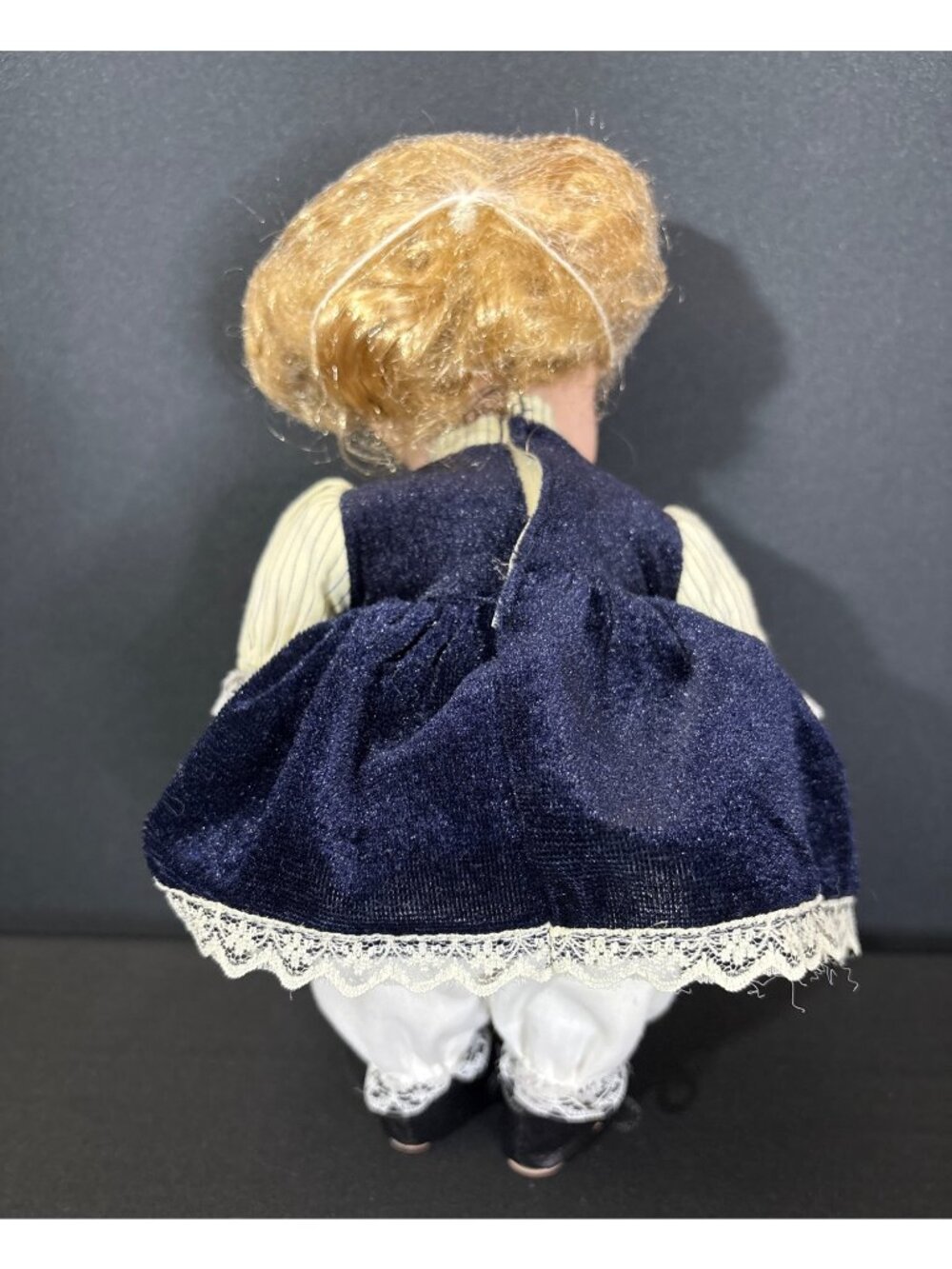 Duck House Porcelain Doll Vintage Blonde Curls Blue Velvet Lace Dress Blue Eyes - Picture 11 of 16